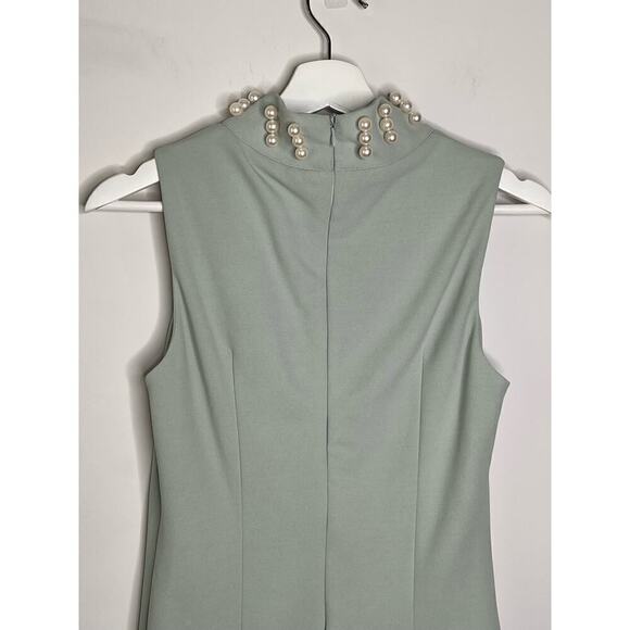 INA Embellished Pearl Sleeveless Mock Neck Knee Length Sheath Dress Pastel M - Picture 3 of 8